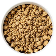 Top down picture of a bowl of freeze dried dog food